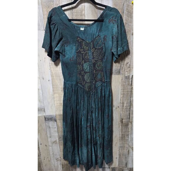 Lamata Vintage 90s Green Empire Waist Regency Midi Dress - Picture 1 of 7